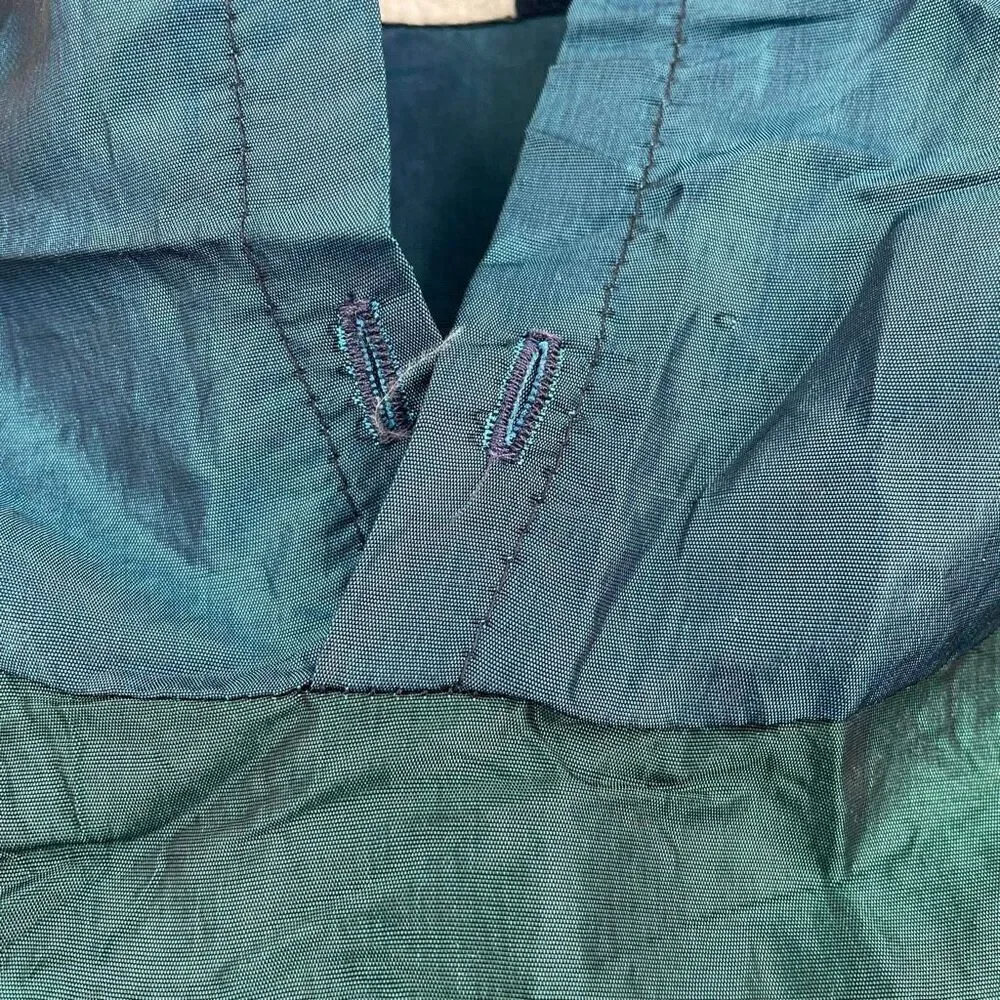 Vintage 80s Mens Colorblock Oversized Hooded Windbreaker Jacket Blue Green Large